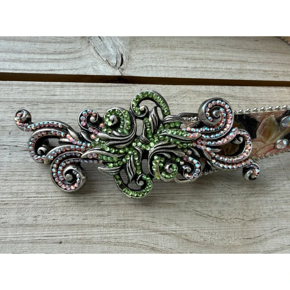 BB Simon Made in Italy Swarovski Crystal Belt – Floral Rainbow Buckle – Size XL